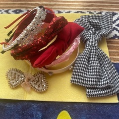 カチューシャ 9個セット まとめ売り パール ビーズ リボン 千鳥格子 の画像