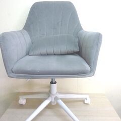 未使用/新品　訳あり特価　デスクチェア クッション キャスター付き 回転式 ベロア調　グレー　ニュアンスカラー ホワイト脚 チェアの画像
