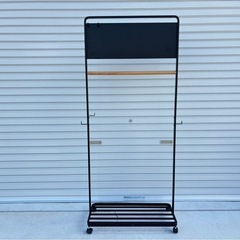 山崎実業 tower キッズパネル付きハンガーラック ハンガーラック ランドセルラック キャスター付き ブラック mw0802の画像