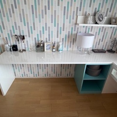 北欧風 L字デスク＆ラタンチェアセット／在宅ワーク・ドレッサーにもの画像