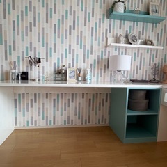 北欧風 L字デスク＆ラタンチェアセット／在宅ワーク・ドレッサーにもの画像