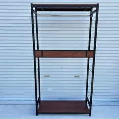 ワイエムワールド ハンガーラック シングル 棚付き 幅90cm 高さ170cm 木製 ラック付き オーク mw0809の画像