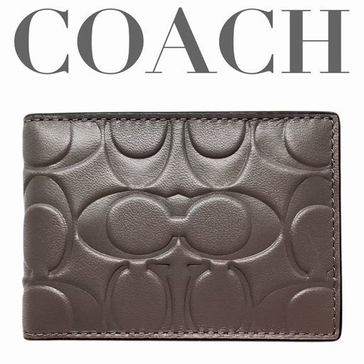COACH コーチ　アメリカアウトレット仕入れ　コンパクトカードケース　シグネチャー　チャコール　新品未使用　在庫1点のみ