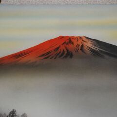 [1696] 赤富士 岳村作 掛軸 尺五立 富士山 鶴 縁起物 古美術 絵画の画像