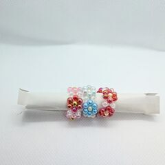 ハンドメイド 指輪 花 青 赤 ピンク 三個セットの画像