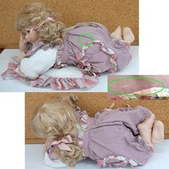 ポーセリンドール 陶器人形 40cm 女の子 クッション付き　幼児 金髪 リボン ピンク 寝そべり 海外製　☆ PayPay(ペイペイ)決済可能 ☆ 札幌市 豊平区 平岸 平岸店の画像