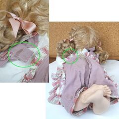 ポーセリンドール 陶器人形 40cm 女の子 クッション付き　幼児 金髪 リボン ピンク 寝そべり 海外製　☆ PayPay(ペイペイ)決済可能 ☆ 札幌市 豊平区 平岸 平岸店の画像