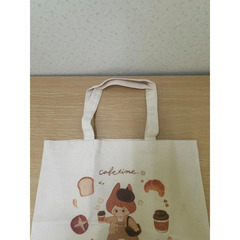 未使用品 まつうらあい トートバッグ カフェタイム イラスト キャンバスバッグ ナチュラルカラーの画像