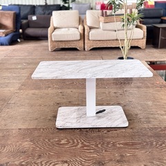 A1732🌟配送♻️設置🉑‼️ リビングテーブル 昇降式 幅90cm 大理石柄 （ 高さ調節)🌟の画像