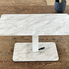 A1732🌟配送♻️設置🉑‼️ リビングテーブル 昇降式 幅90cm 大理石柄 （ 高さ調節)🌟の画像