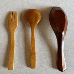 木製レンゲ、ミニフォーク、スプーン4本セットの画像