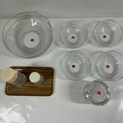 未使用 HOYA ホヤクリスタル 大鉢 小鉢4個 キャニスター 調味料入れ（塩・醤油） トレイ セット の画像
