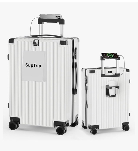 新品未使用　スーツケース L 白 95L USBポート付き カップホルダー付き