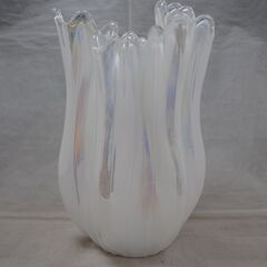  [1699]クラタクラフトガラス　花瓶　ホワイトパール 花器　昭和レトロの画像