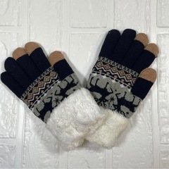 スマホ対応手袋　ぽかぽか　裏ボア 温かい 防風　自転車通勤　ニット手袋の画像