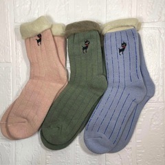 柔らかい生地✨靴下　レディース 3足 厚手 暖かい 保温 防寒 　猫刺繍の画像