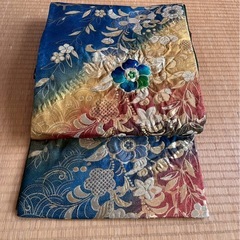 御西くみ帯 桐箱入り 正絹 西陣織 高級袋帯 金彩 花文様 グラデーションの画像