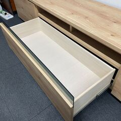 ナチュラル木目調 幅約180cm ローボード テレビ台／引き出し＋扉収納付きの画像