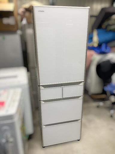 2019年製　日立『真空チルド』ガラストップ5ドア冷蔵庫401L/クリスタルホワイト/自動製氷！