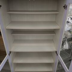 【表面光沢が有り】書棚 本棚 収納家具 サイドボード キャビネット ガラス扉 鏡面仕上げ 棚ダボ8個欠品：ホワイトの画像