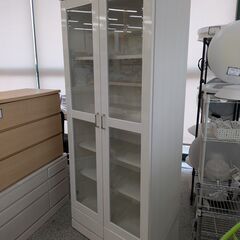 【表面光沢が有り】書棚 本棚 収納家具 サイドボード キャビネット ガラス扉 鏡面仕上げ 棚ダボ8個欠品：ホワイトの画像