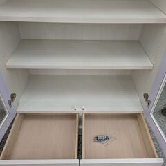 【表面光沢が有り】書棚 本棚 収納家具 サイドボード キャビネット ガラス扉 鏡面仕上げ 棚ダボ8個欠品：ホワイトの画像