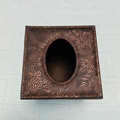ティッシュケース PUレザー製 レトロ花柄 高級インテリア雑貨 ブラウンの画像