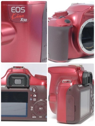✨人気カラー✨Canon EOS Kiss X50 一眼レフカメラ レンズキット　レッド元箱付