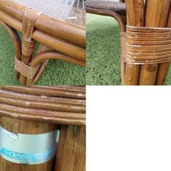 ヴィンテージ ラタンテーブル 籐 ローテーブル ガラステーブル 座卓 円卓 レトロ　/TJ-2654 2Fの画像