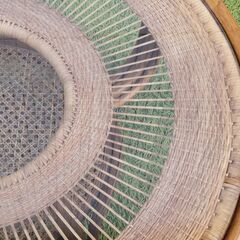 ヴィンテージ ラタンテーブル 籐 ローテーブル ガラステーブル 座卓 円卓 レトロ　/TJ-2654 2Fの画像