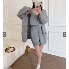 GRL ニットキャミソール×ニットカーディガン×ニットミニスカートセットアップの画像