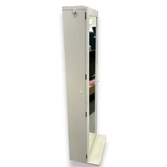 【省スペース設置OK◎】ミラー付き スリム本棚 ホワイト 姿見 収納ラックの画像