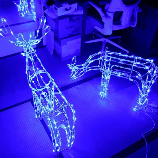 クリスマス LED イルミネーション トナカイ 2体セット 電飾 ブルー 屋外 飾り付け クリアケーブル