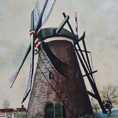 【恵庭】☆中古品☆トールペイント アイアン 壁掛け 飾り 風車 カントリー PayPay支払いOK！の画像