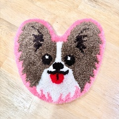 🐶💖【一点物】もこもこ可愛いパピヨンのミニラグ✨ 手作りパンチニ...