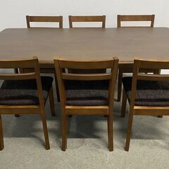 ニトリ ダイニングセット テーブル幅165/チェア×6脚 天然木 Mブラウン キッチン ファミリー シンプル 中古家具 店頭引取歓迎 R10215の画像