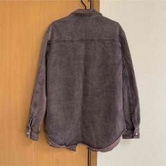 セットアップ　デニム　ビジュー　パール　ピンク　グレー　ジャケット　スカート　Mの画像