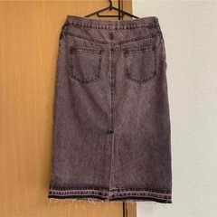 セットアップ　デニム　ビジュー　パール　ピンク　グレー　ジャケット　スカート　Mの画像