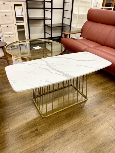 リビングテーブル 大理石柄天板 ホワイト ゴールド センターテーブル ローテーブル