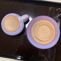 焼き物　コップと受け皿。窯元は読めませんでした。の画像