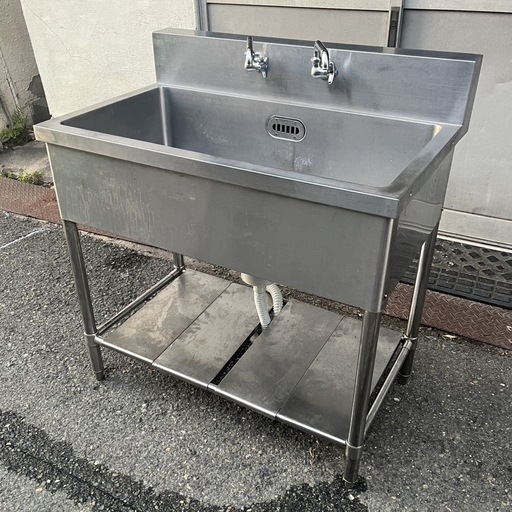 業務用 1槽シンク 二口蛇口付き 幅950×奥600×高さ870+BG150(mm) 一層シンク 一層 1層 一槽 店舗 厨房機器 流し台 キッチン 厨房 大阪