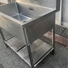 業務用 1槽シンク 二口蛇口付き 幅950×奥600×高さ870+BG150(mm) 一層シンク 一層 1層 一槽 店舗 厨房機器 流し台 キッチン 厨房 大阪の画像