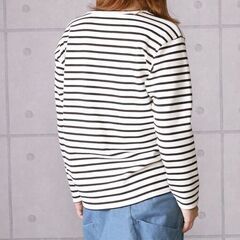 新品-ボーダーロングＴシャツ（ホワイト×ブラック）の画像