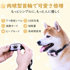 ベストセラー🐾【新品未使用】TTFP 無駄吠え防止首輪 小中型犬用 53g超軽量 電流ショックなし 7段階ビープ音＆振動モード 防水 USB充電式 犬しつけグッズ 肉球柄 ピンクの画像