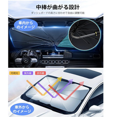 ☀️【新品未使用】BOLYDOOM 車用サンシェード フロント【2024年曲がる中棒モデル】傘式 ミラー開け型 頑丈10本骨 逆折り式 UVカット 断熱 遮光 遮熱 日焼け防止 収納袋付き Lサイズ(140×80cm)の画像