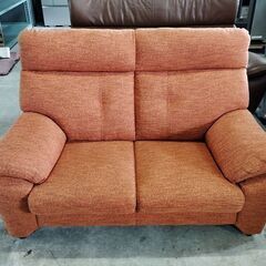 ヤマダ電機　オレンジ布張り　ハイバック２人掛けソファー『中古美品』の画像