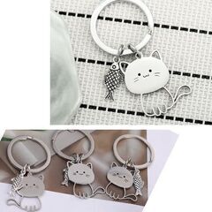 ステンレス製/ネコちゃんキーホルダー（新品）の画像