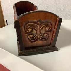 昭和レトロ　調味料入れ　小物入れ　アイヌ紋様調　木製　ヴィンテージ　彫刻の画像