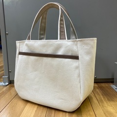 【ハンドメイド】帆布トートバッグ 生成り×モカ ペットボトルホルダー付き1111新品未使用の画像