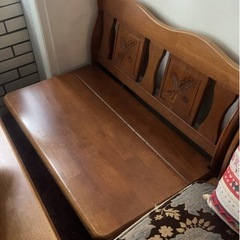 【昭和レトロ家具✨】どんぐり柄🌲収納付き木製ベンチ（2人掛け）の画像